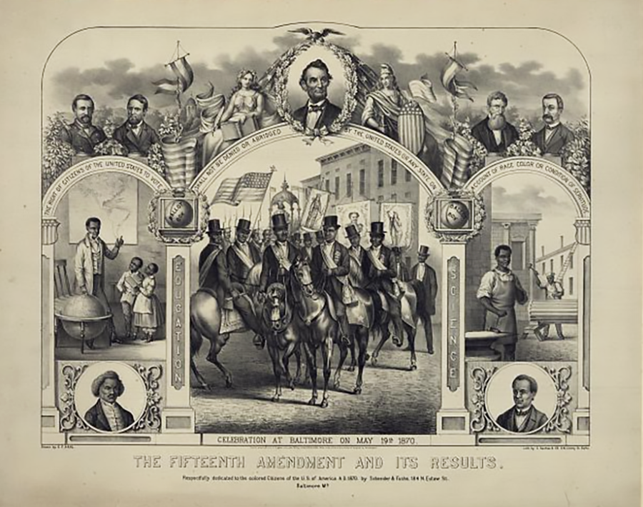 A Constitutional Amendment: Political poster, 1866, Library of Congress Rare Books and Special Collections Division. Opposition to the Fourteenth and Fifteenth Amendments was exhibited in a series of racist posters and political pamphlets published in the 1860s and 1870s.